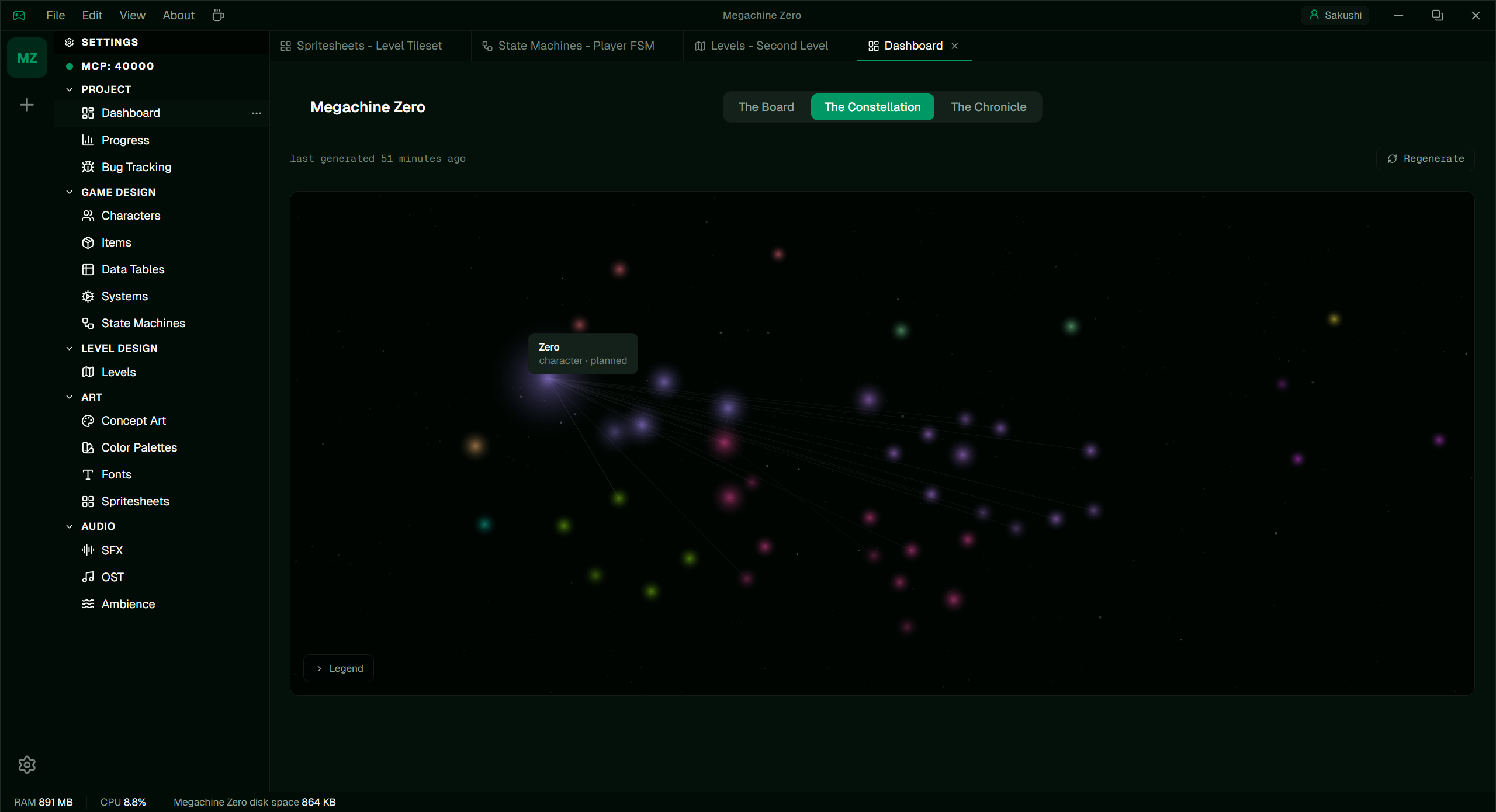 The Constellation view in Sophia Forge: every entity in the project rendered as a star on a dark backdrop, connected by thin relationship lines.